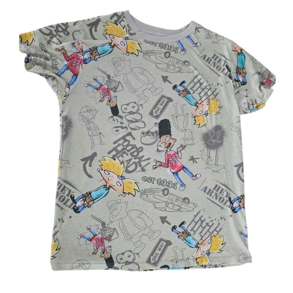 Hey Arnold! All-Over Print T-Shirt – Nickelodeon Graphic Tee – Men’s Size Large